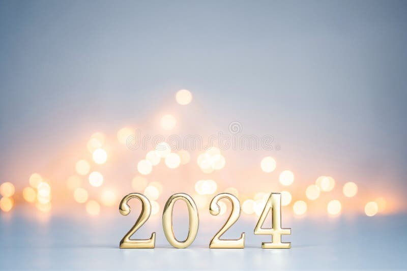 2024 New Year Coming. White Wooden Blocks with 2024 Number on Glitter