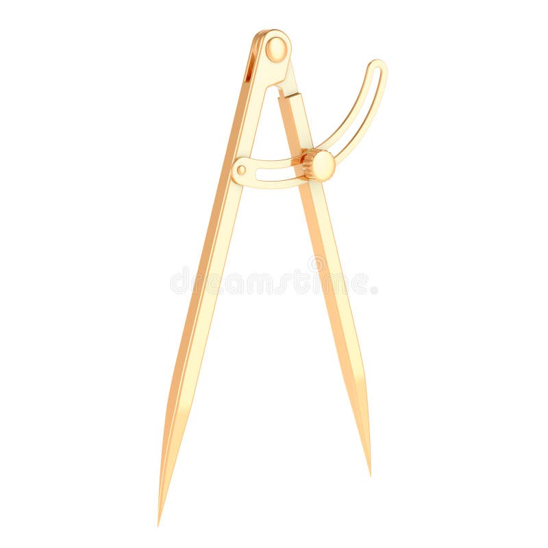 Golden Divider Caliper Compass, 3D Rendering Stock Illustration