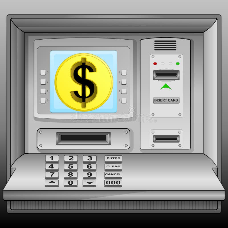Golden Dollar coin on cash machine blue screen