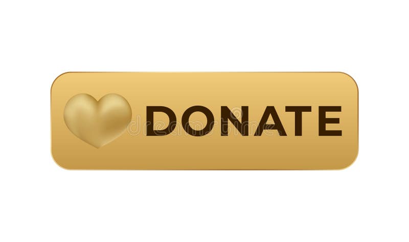 Golden donate button with heart symbol on rectangular shape for online contribution purposes vector illustration