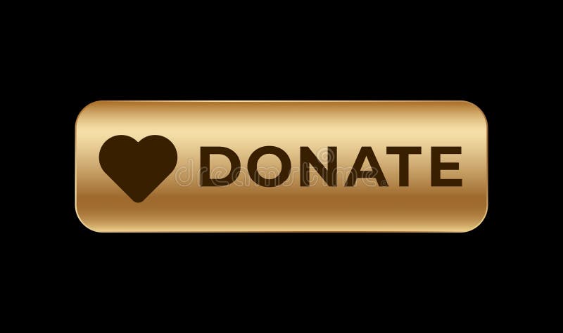 Golden donation button with heart symbol encouraging contributions and support for a cause stock illustration