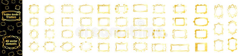 Golden Doodle Vector Frame Set. Hand Drawn Doodle Frame Stock ...