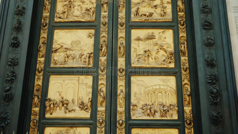 Golden doors with scenes from the Old Testament. Near Baptistry Duomo Santa Maria del Fiore, Florece, Italy