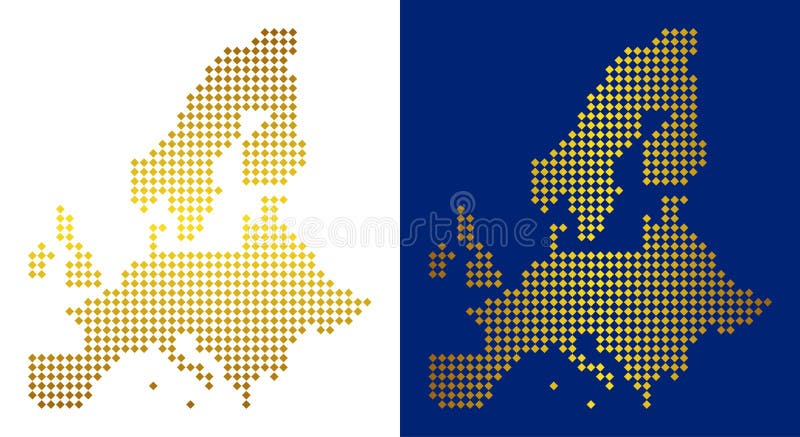 Golden dot European Union map. Vector geographic maps in luxury colors with vertical and horizontal gradients. Abstract composition of European Union map composed of rhombus parts.