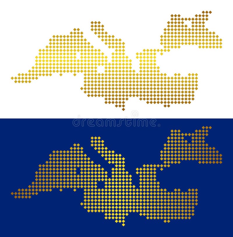 Golden Dotted Mediterranean Sea Map vector illustration
