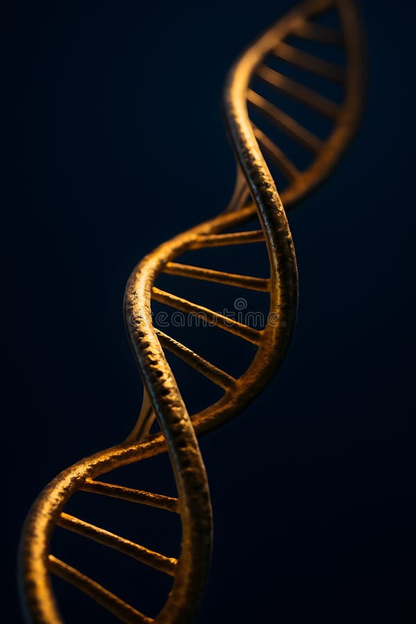 A golden double helix structure of DNA is illuminated against a dark background vector illustration