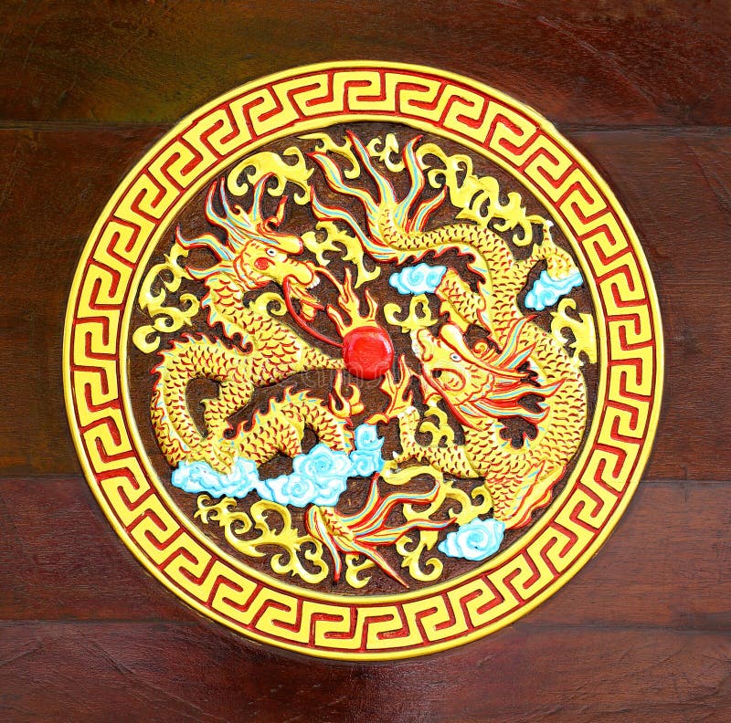 Golden Dragon carved wood royalty free stock photo