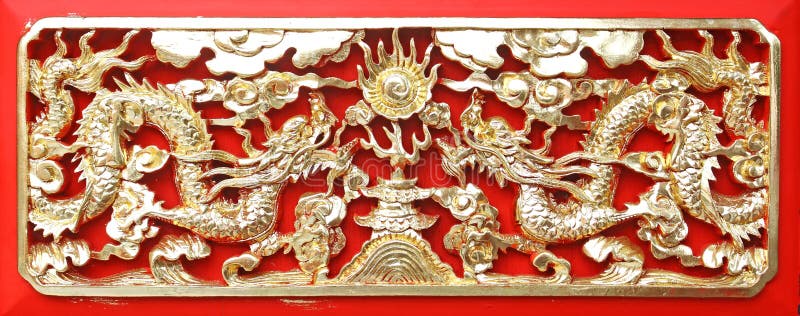 Golden dragon(Chinese: Long) wood carving