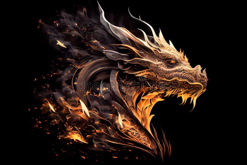 Golden Dragon Emblem on Black Background. Generative AI, Generative, AI