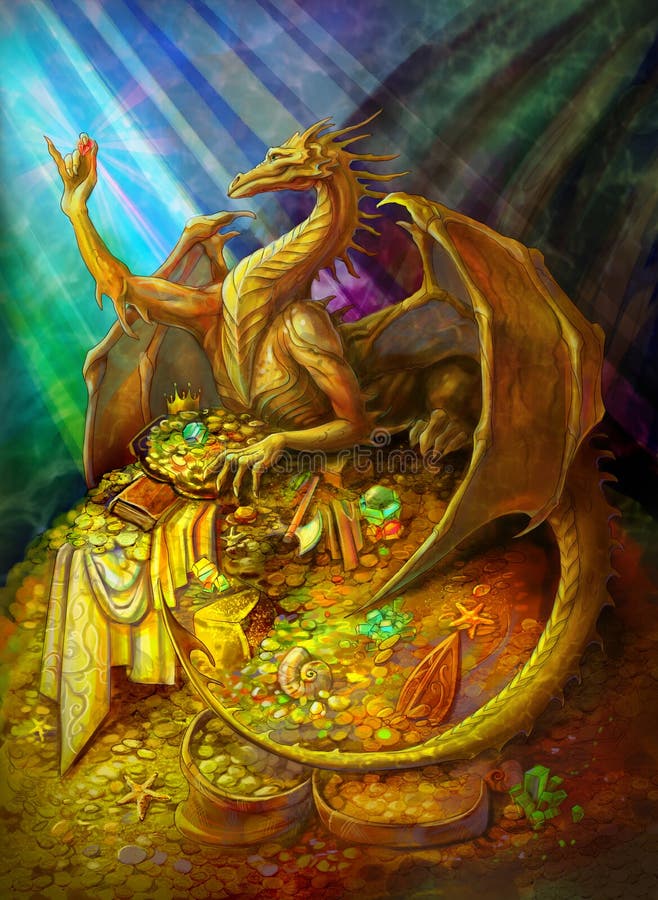 Golden dragon on a pile of gold