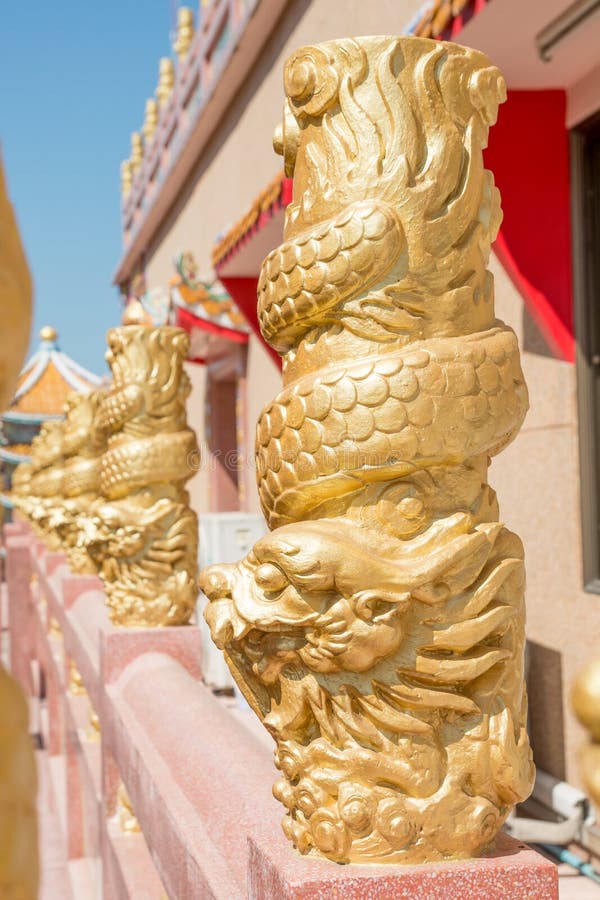 Golden dragon pillars stock image. Image of statue, chinese 36760223