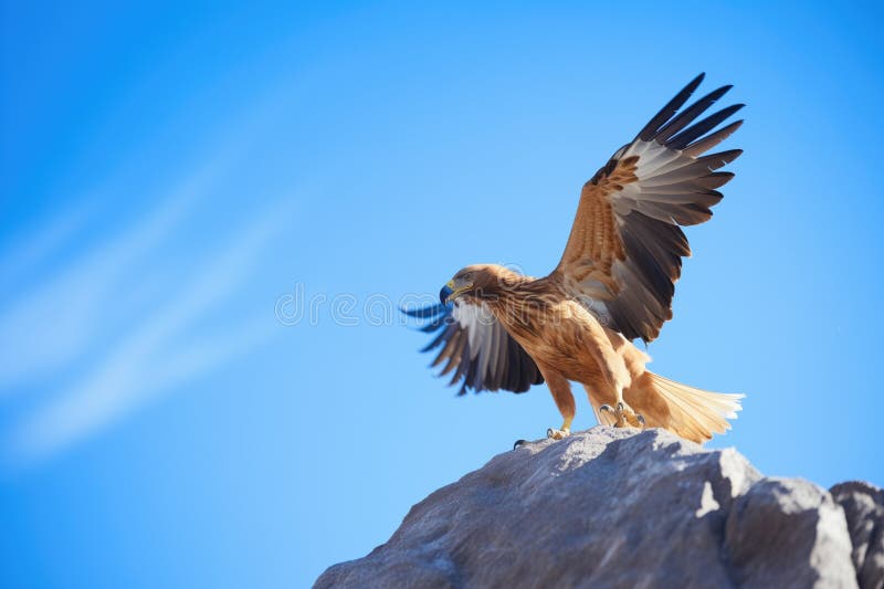 Vulturul auriu împotriva cerului albastru pe stâncă royalty free stock photography