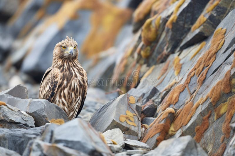 Vulturul auriu camuflat într-un teren stâncos royalty free stock photo