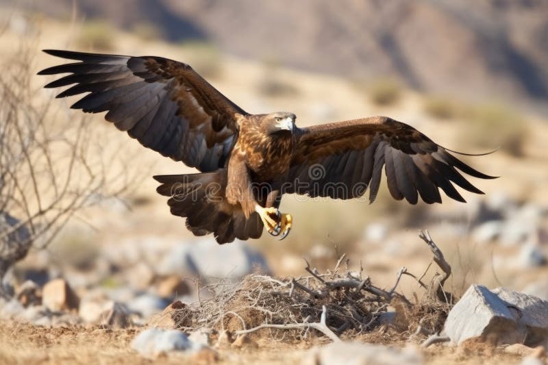 Vultur auriu care se agață de un iepure în mijlocul zborului royalty free stock photography