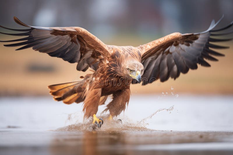 Vultur auriu scufundându-se spre pământ într-o vânătoare royalty free stock photo