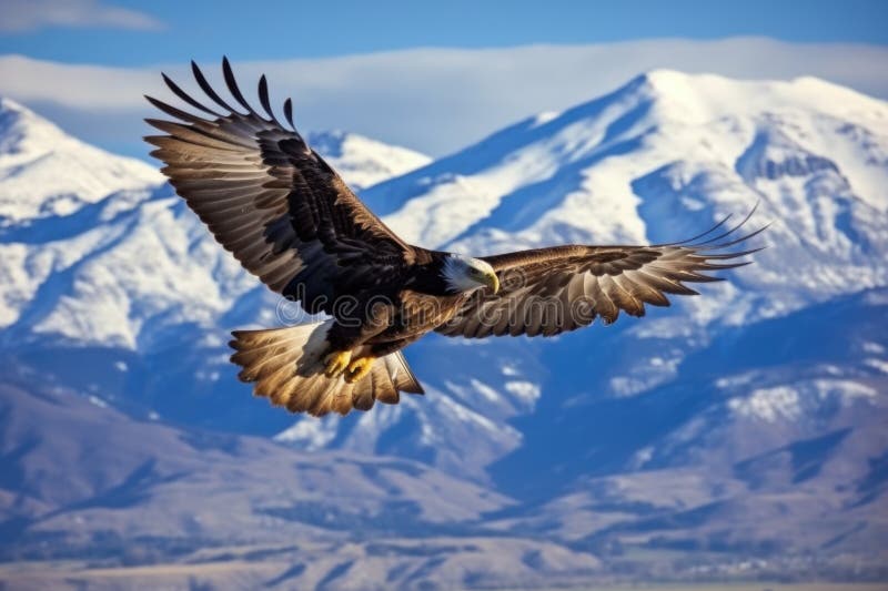 Vulturul auriu care zboară deasupra muntelui stock image