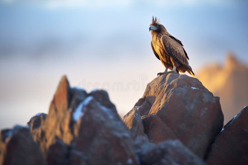 Vultur auriu periat pe Trotuarul Stâncos la apus royalty free stock image