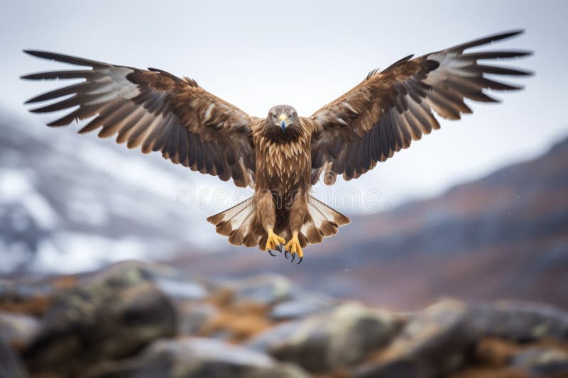 Vulturul auriu cu aripi întinse în trecătoare royalty free stock photo