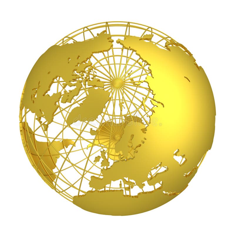 Golden Earth planet 3D Globe isolated