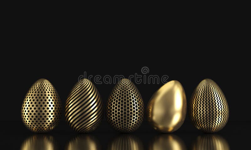 Golden Easter Eggs with Dark Paint on Black Background. 3d Rendering ...
