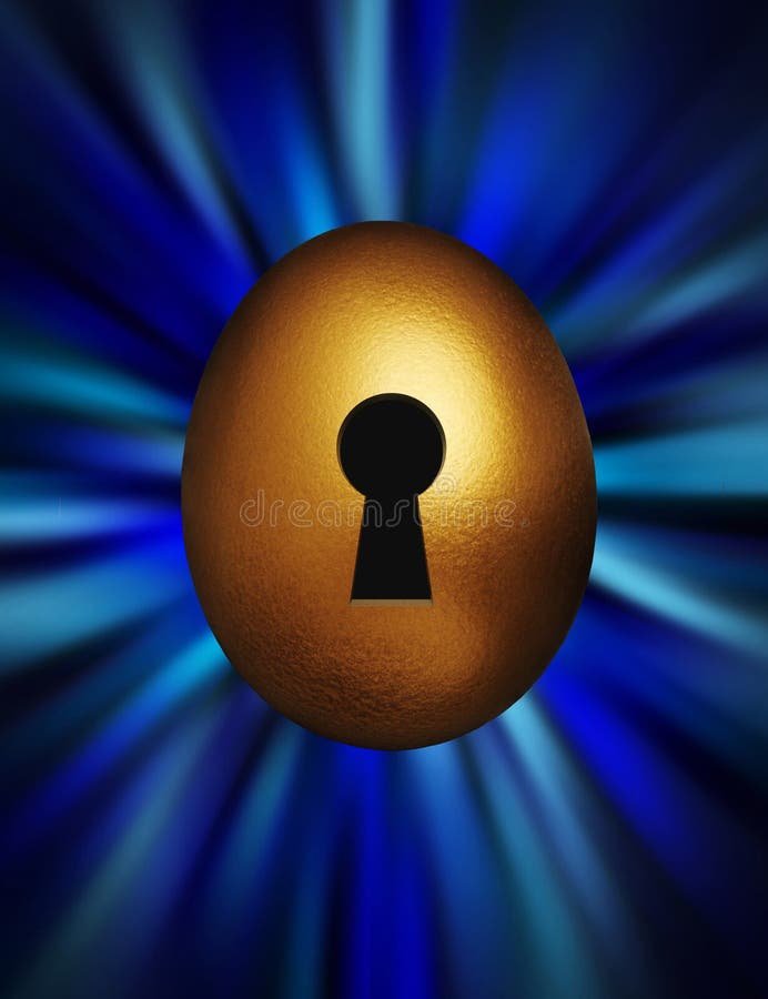 Golden egg with keyhole in a blue vortex