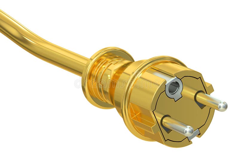 Golden Electric Plug, 3D Rendering Stock Illustration Illustration of
