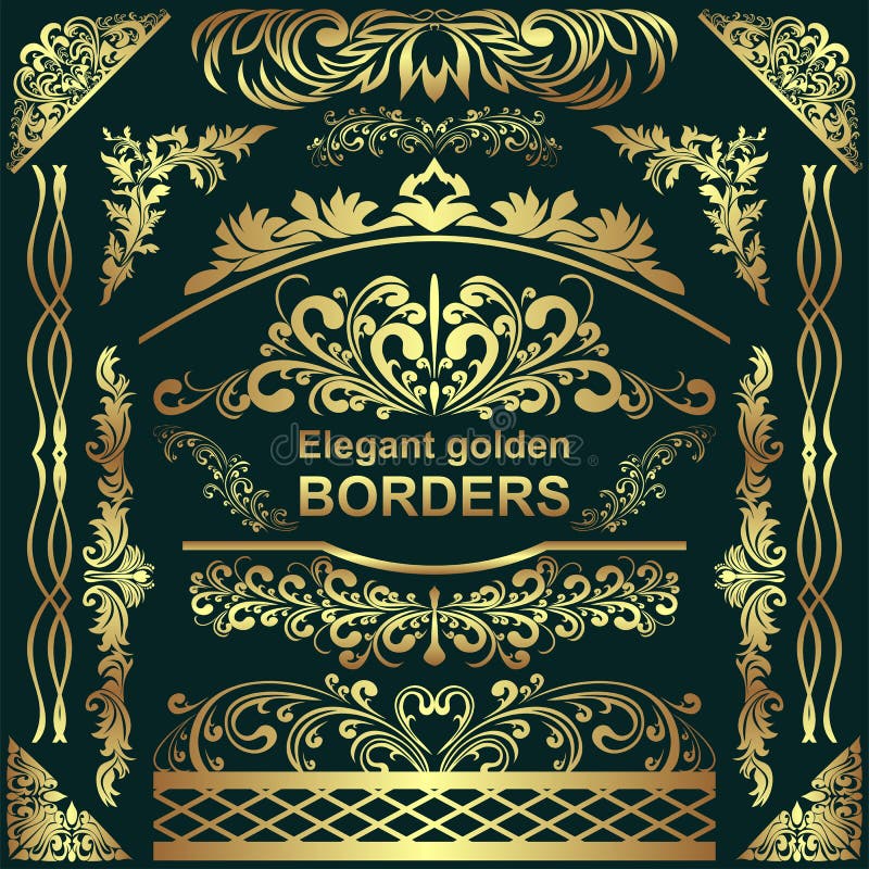 Golden elegant Borders, design Elements - big Set for your Design.