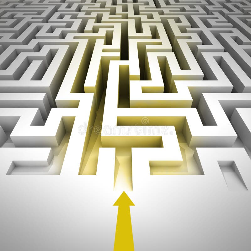 Golden entrance inside to maze with arrow vector illustration Golden entrance inside to maze with arrow vector illustration