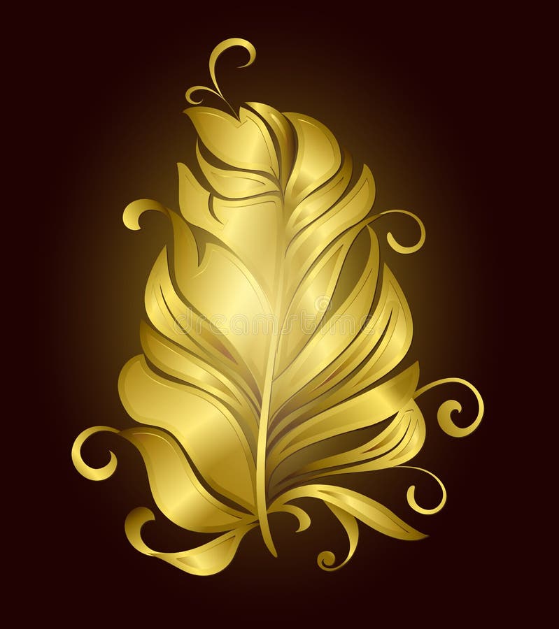 Golden Feather decorative bird on a black background illustration