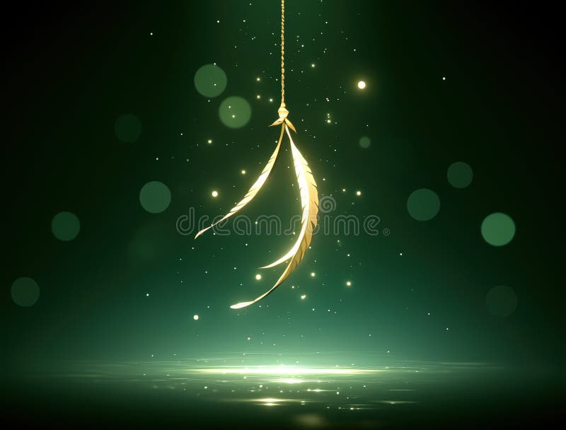 Golden Feather Dreamcatcher Fundal Verde Închis royalty free illustration