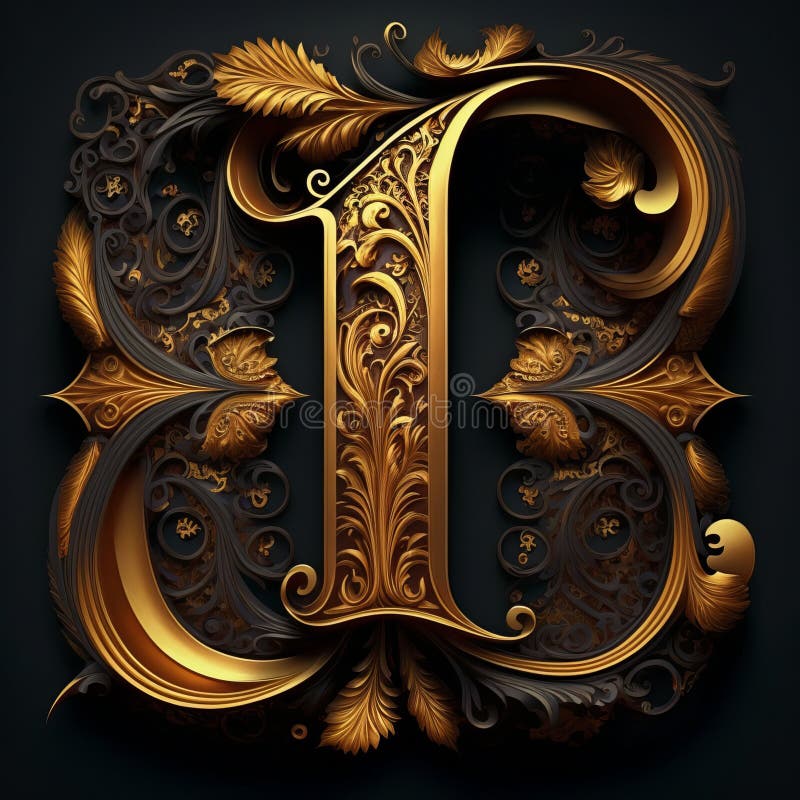 Golden Filigree Inlaid Letter I (Generative AI) Stock Illustration ...