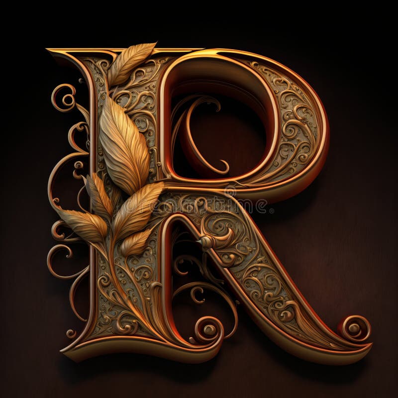 Golden Filigree Inlaid Letter R (Generative AI) Stock Illustration ...