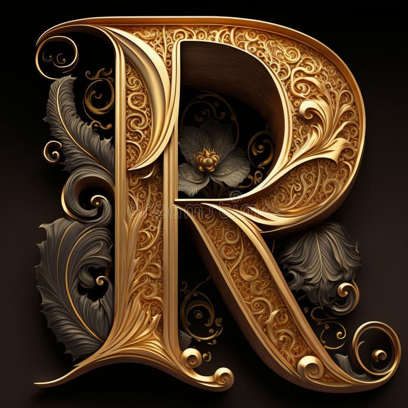 Golden Filigree Inlaid Letter R (Generative AI) Stock Illustration ...