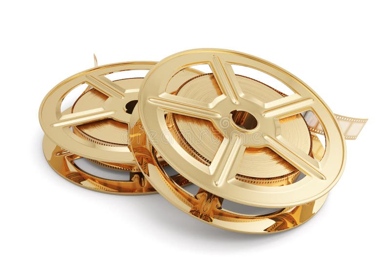Golden film reels stack stock illustration. Illustration of heap 43145827