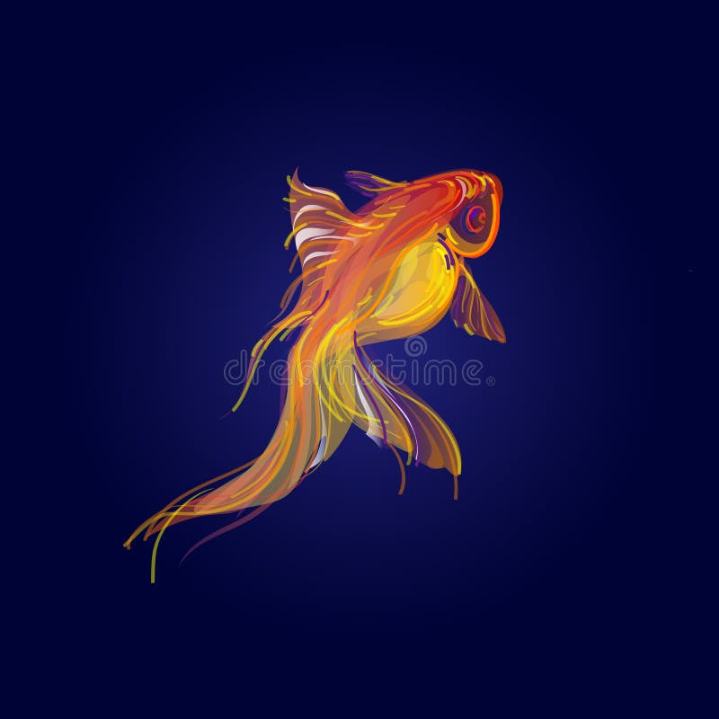 Golden fish on blue background. royalty free illustration