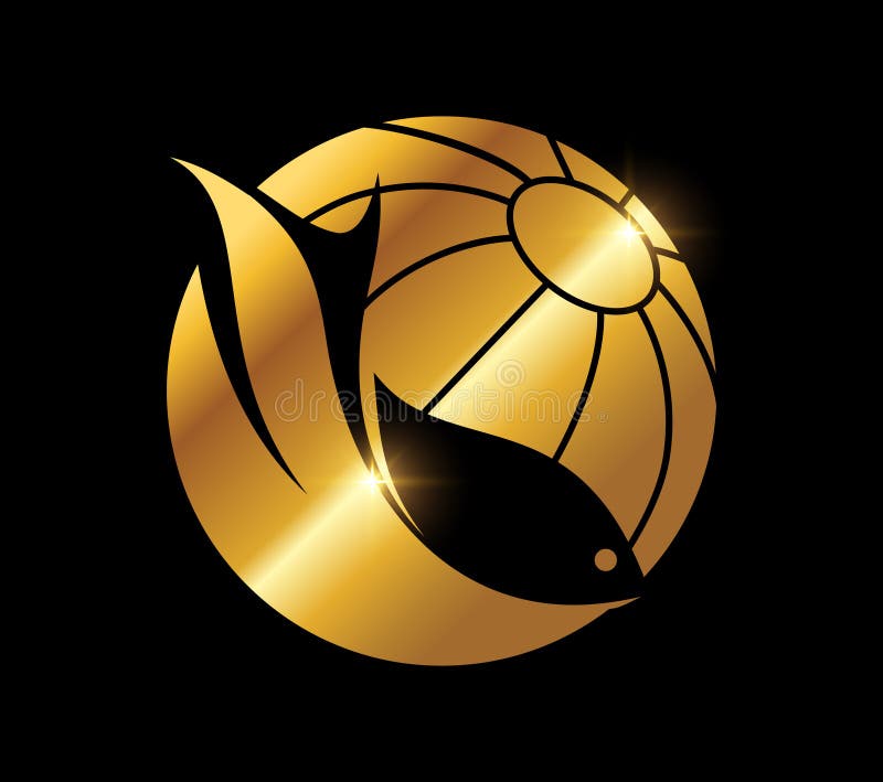 Golden Fishing Circle Logo Sign Stock Vector - Illustration of