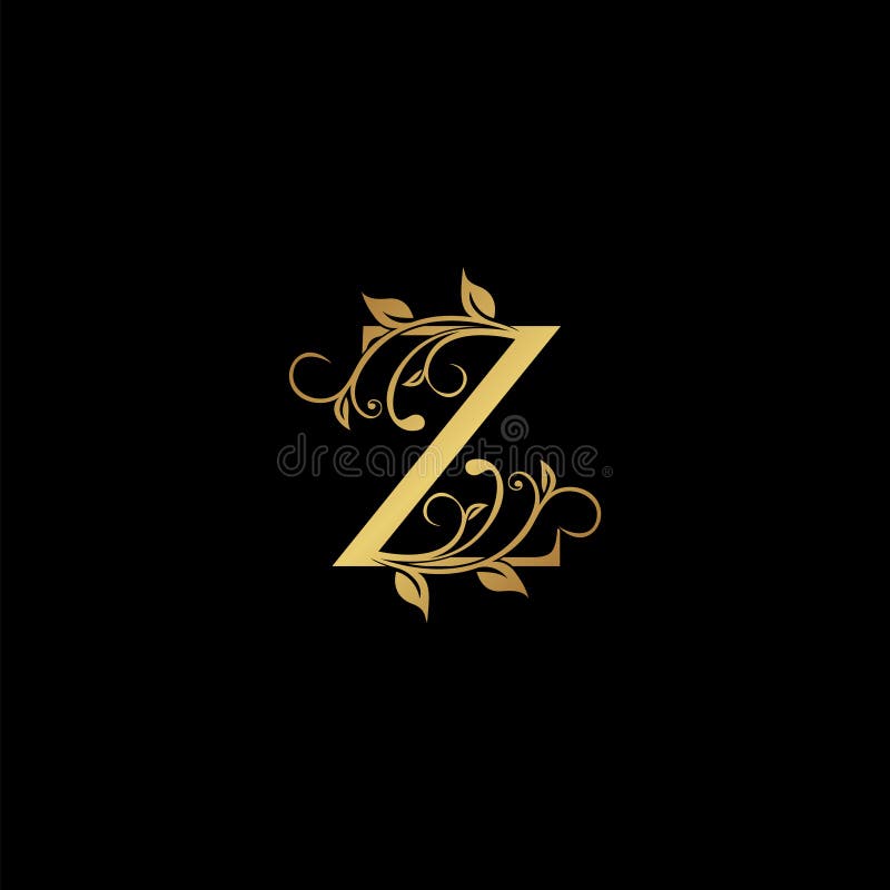 Golden Floral Letter Z Logo Icon, Luxury Alphabet Font Initial Vector  Design Isolated on Black Background Stock Vector - Illustration of label,  decorative: 184292624