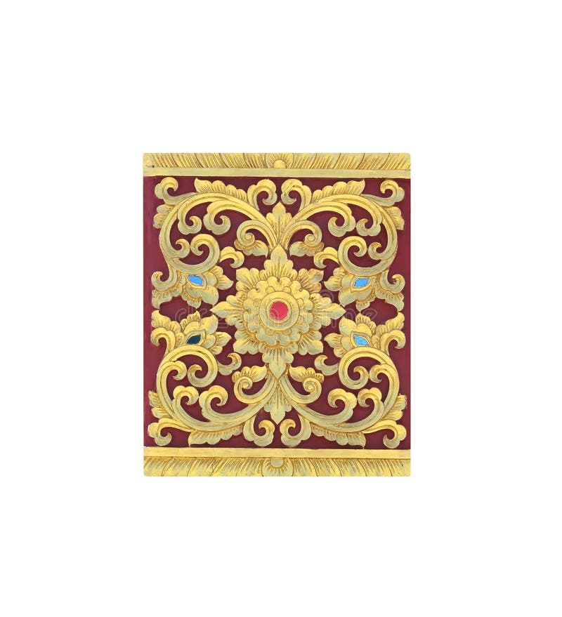 Golden with flowers patterns and branch patterns decorative on concrete wall frame solated on white background , clipping path royalty free stock photography