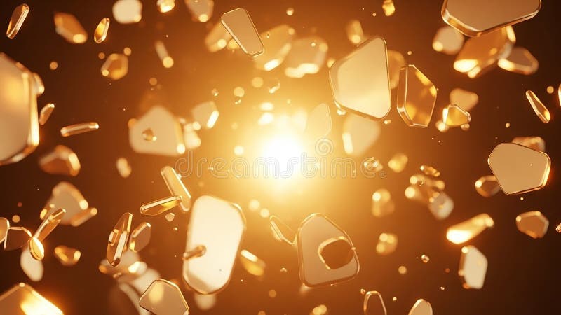 Golden fragments and particles exploding outwards from a bright light source explosion royalty free illustration
