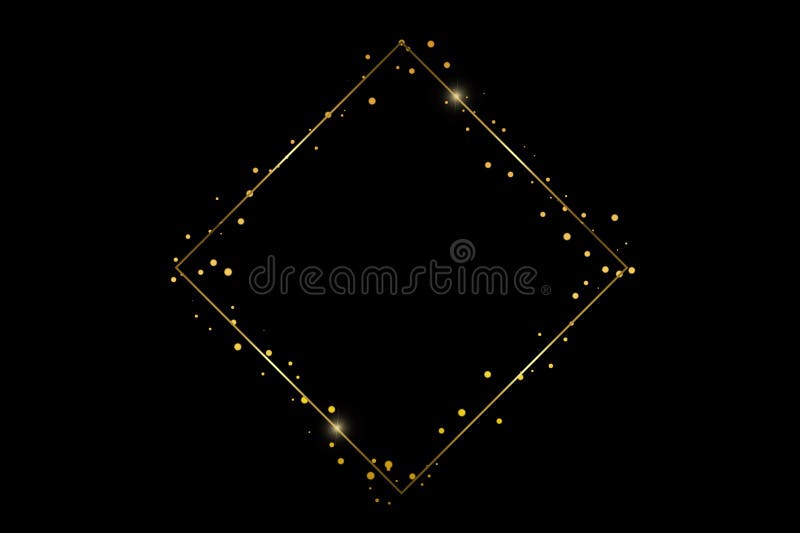 Golden Frame Bokeh Square. Elegant Golden Glitter Frame on Black Background for Luxurious Designs. Stylish Gold Sparkle Border with Black Space for Text or Invitations