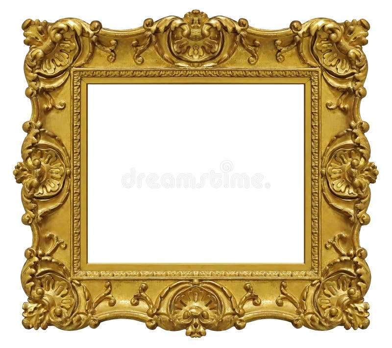 Golden frame for paintings, mirrors or photo isolated on white background stock image Golden frame for paintings, mirrors or photo isolated on white background stock image