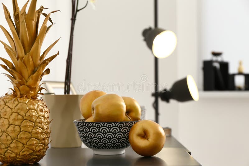Golden fruits collage stock image. Image of metallic 145323405