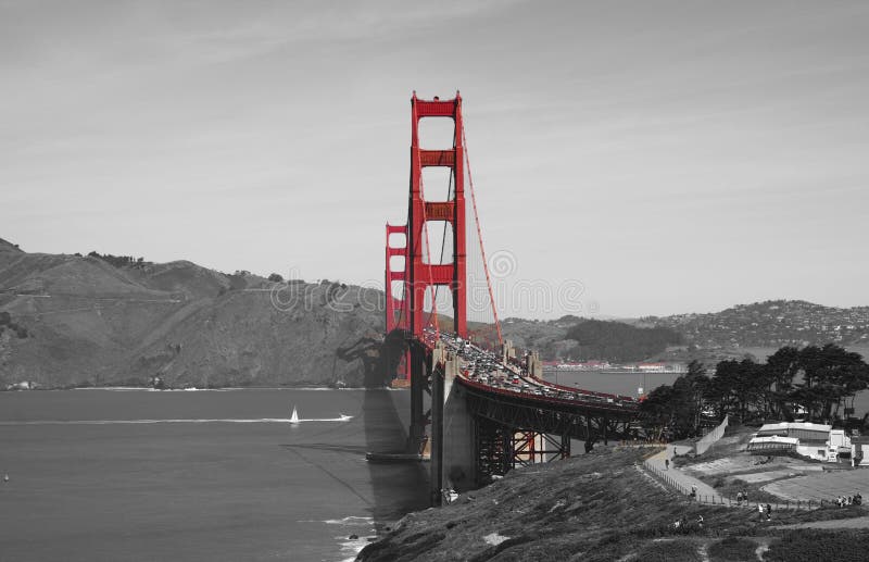 Golden gate bridge in black white and red, San Francisco, California, USA