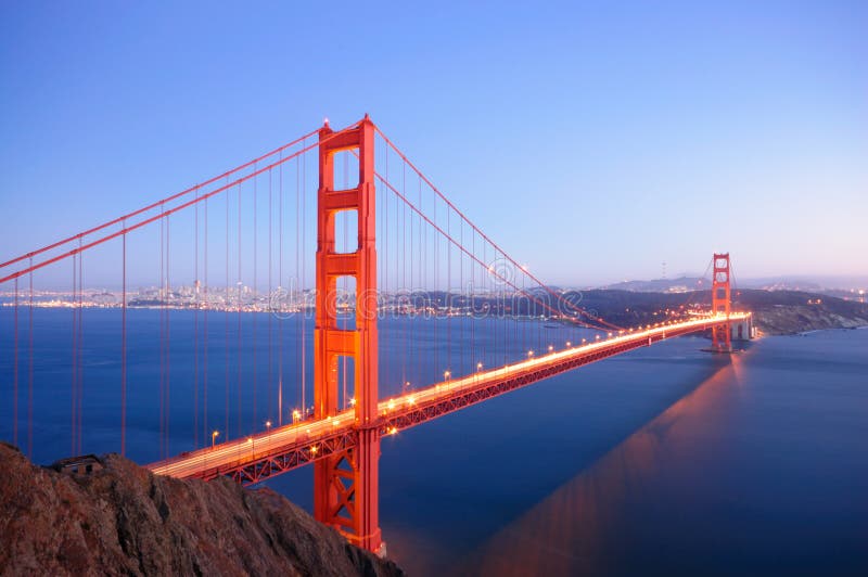 Golden Gate Bridge glows in the dusk