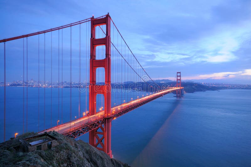 Golden Gate Bridge glows in the evening