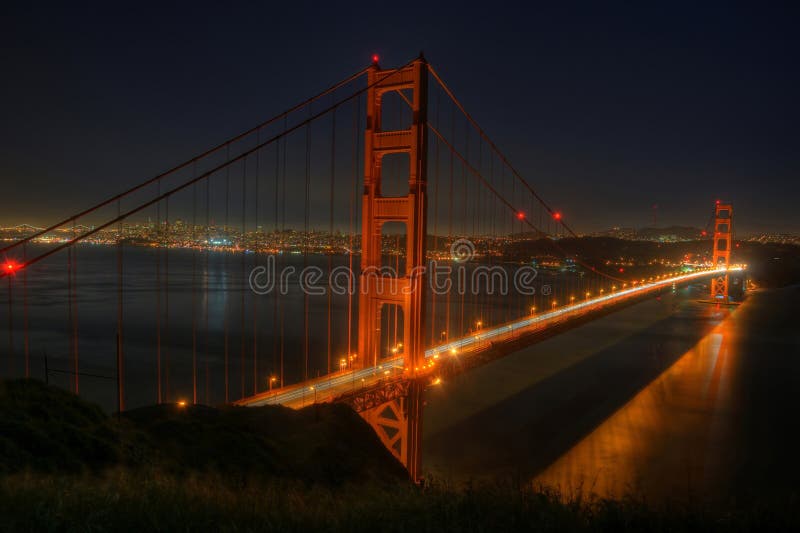 Golden Gate Bridge at Night Stock Photo Image of skyline, california
