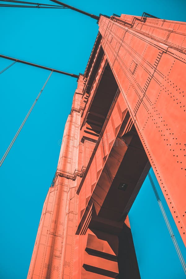 The Golden Gate Bridge tower closeup stock image