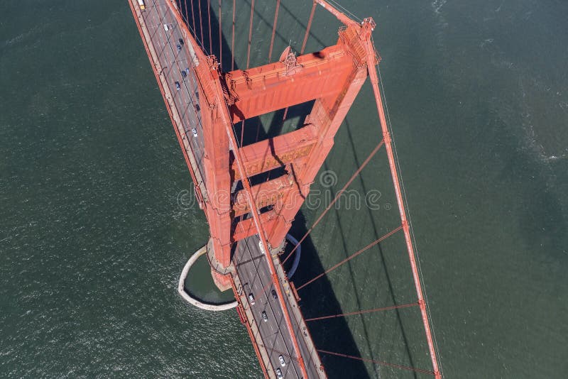 Golden Gate Bridge Tower Down View Aerial stock photography