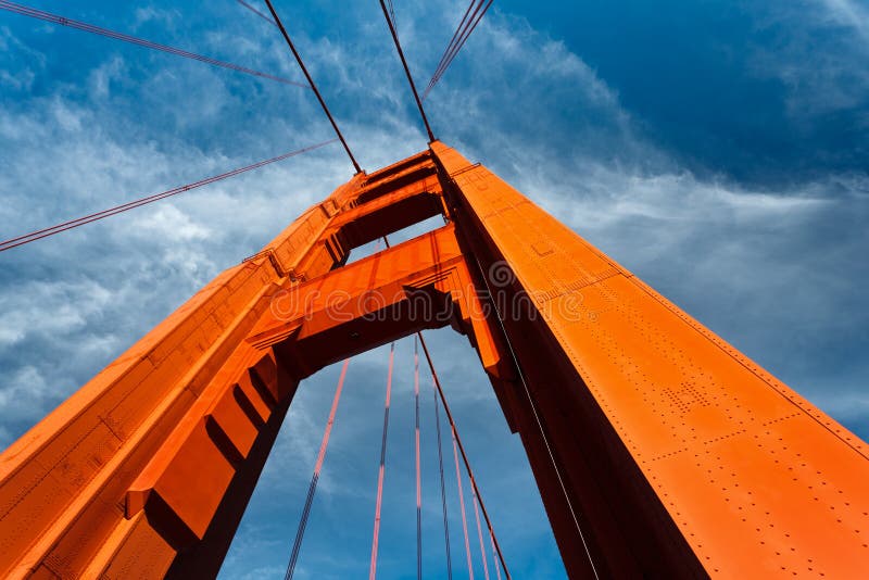 Golden Gate Bridge Tower Rises to Blue Sky