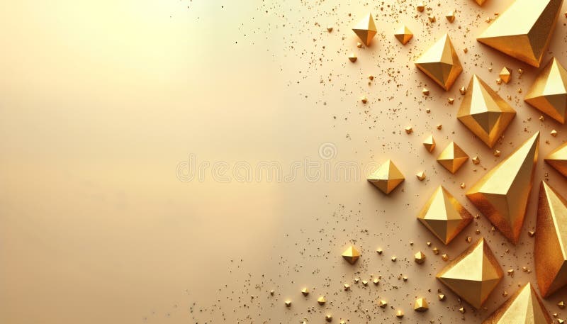 Golden geometric shapes create elegant, glamorous design. Abstract pattern with sparkling texture. Stylish background ideal for vector illustration